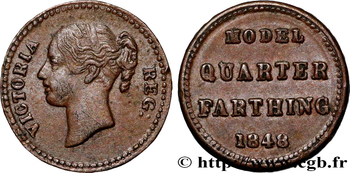 UNITED KINGDOM 1/4 Farthing Model Victoria 1848  AU 