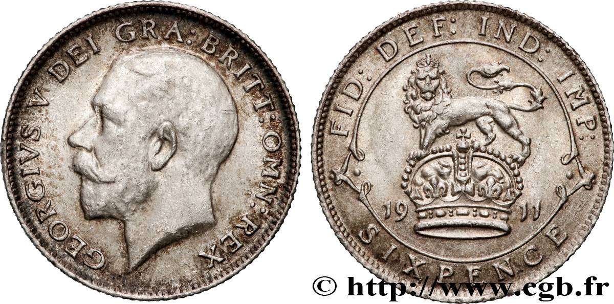 ROYAUME-UNI 6 Pence Georges V 1911  TTB+ 