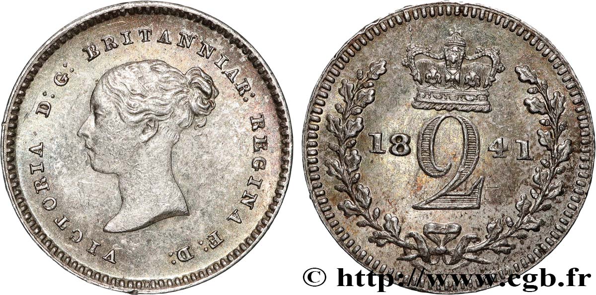 GREAT BRITAIN - VICTORIA 2 Pence Victoria tête jeune 1841 Londres XF 