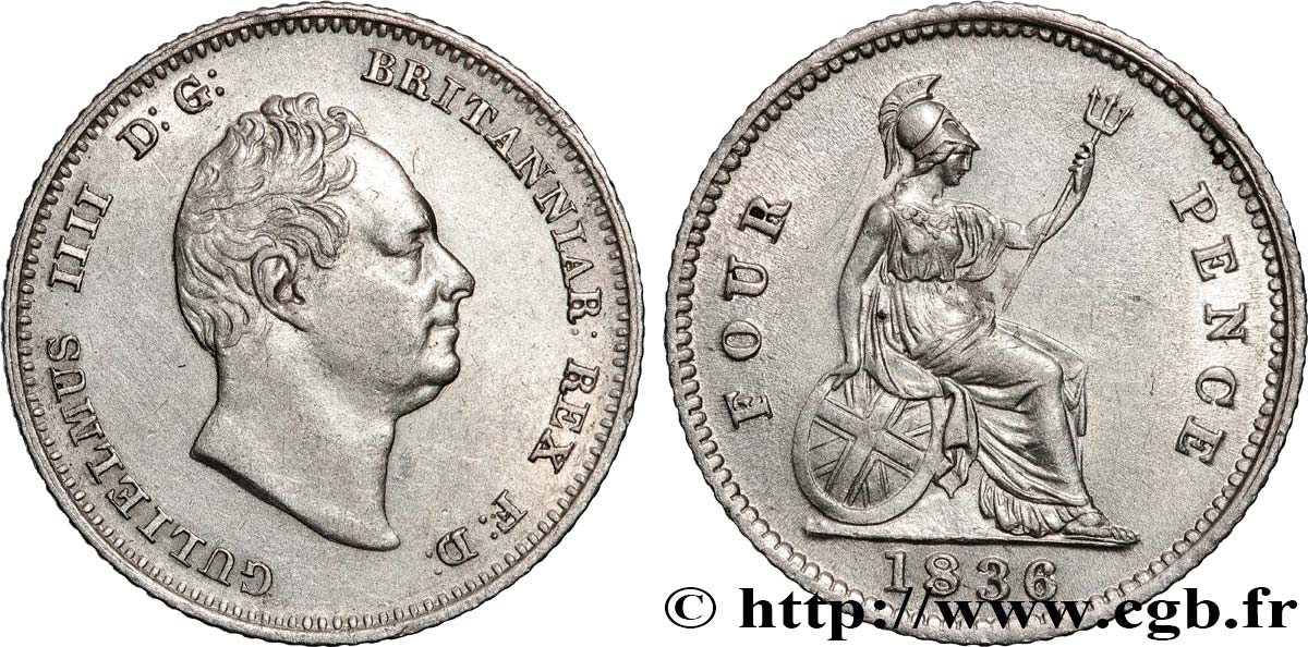 UNITED KINGDOM 4 Pence ou Groat Guillaume IV 1836  XF 
