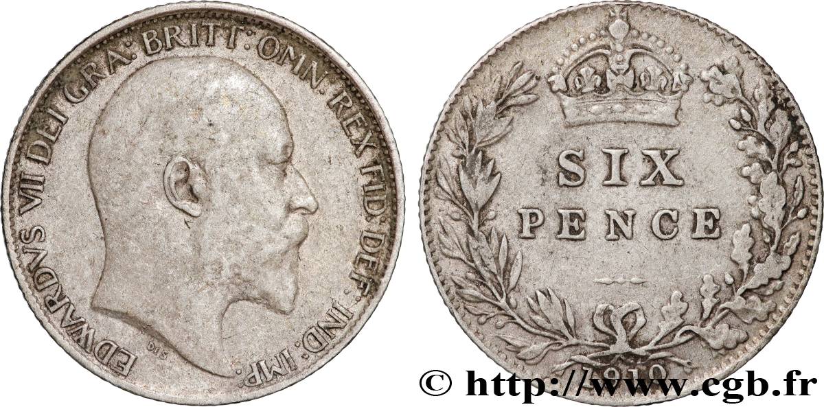 ROYAUME-UNI 6 Pence Edouard VII 1910  TB+ 