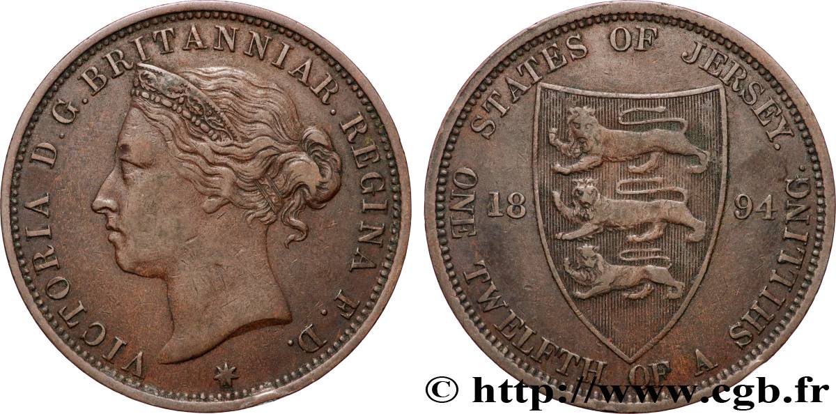 JERSEY 1/12 Shilling Reine Victoria 1894 Londres BB 