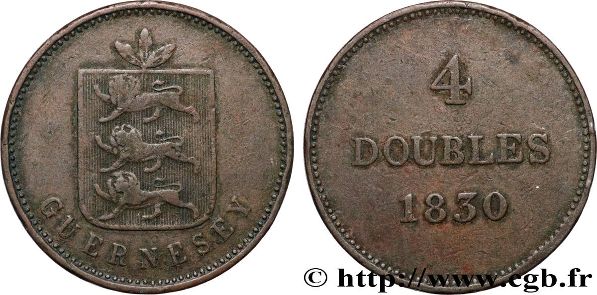 GUERNSEY 4 Doubles 1830  VF 