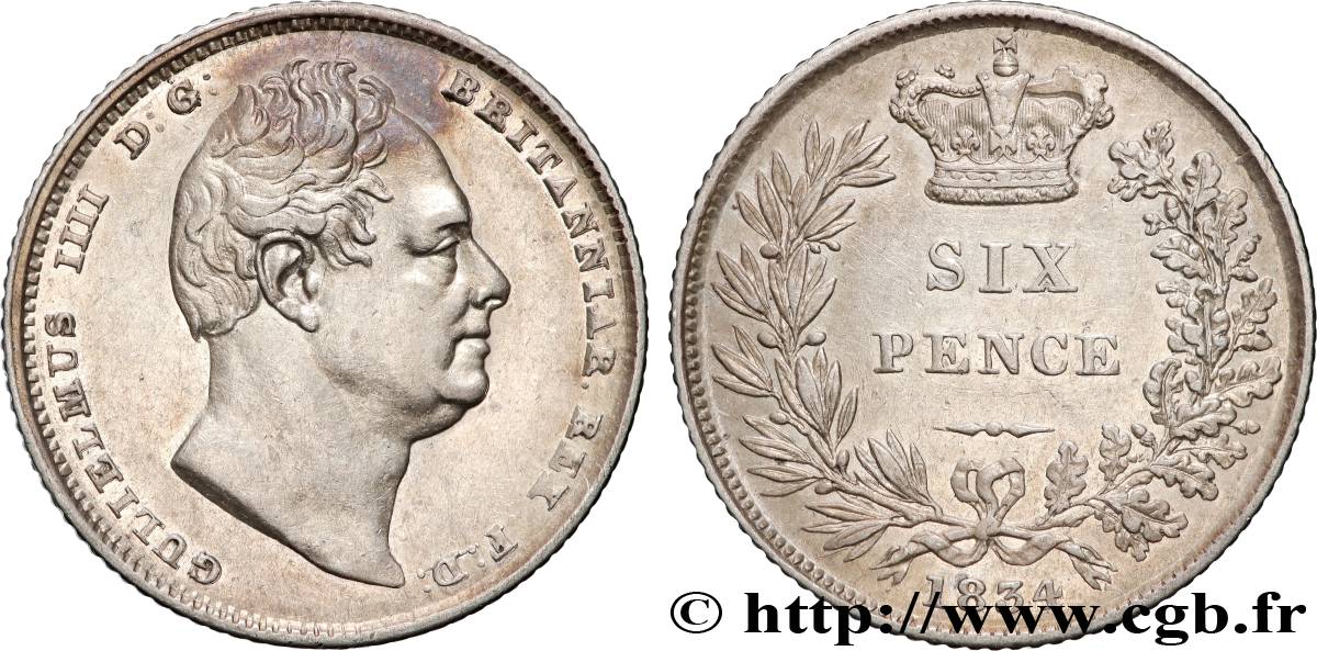 UNITED KINGDOM 6 Pence Guillaume IV 1834  AU 
