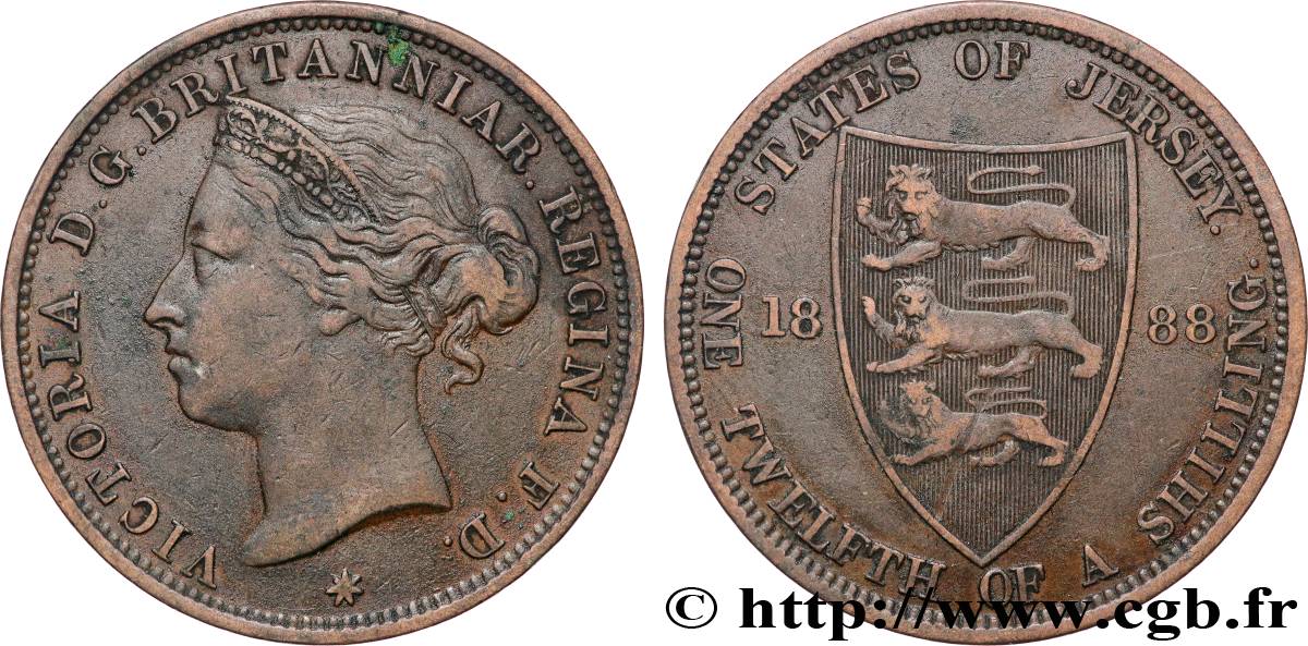 JERSEY 1/12 Shilling Reine Victoria 1888 Londres XF 