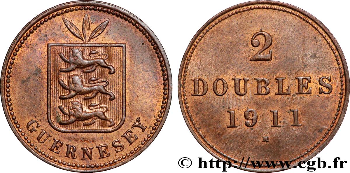 GUERNSEY 2 Doubles armes du baillage de Guernesey 1911 Heaton AU 