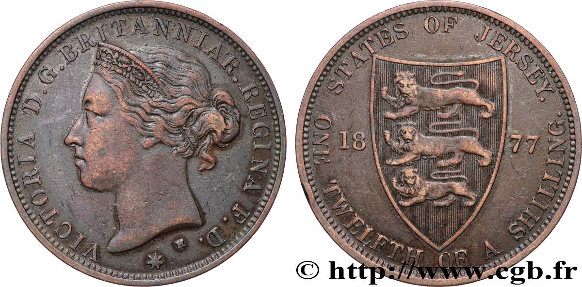 JERSEY 1/12 Shilling Victoria 1877 Heaton XF 