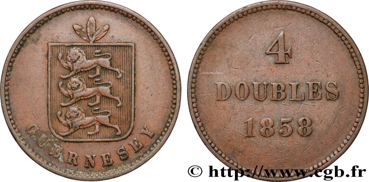 GUERNSEY 4 Doubles armes du baillage de Guernesey 1858  q.BB 