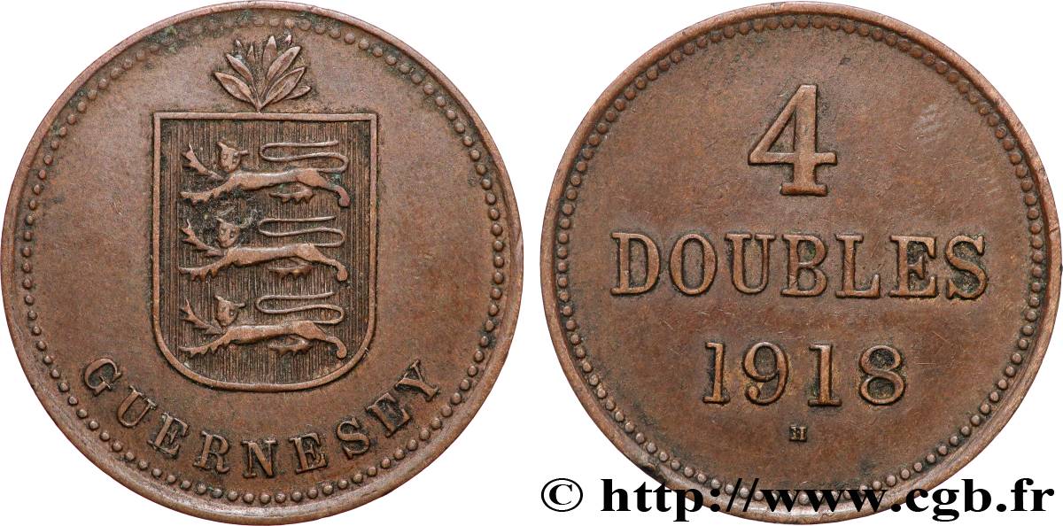 GUERNESEY 4 Doubles armes du baillage de Guernesey 1918 Heaton TTB+ 