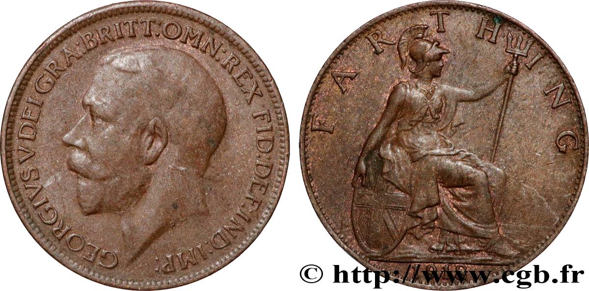 UNITED KINGDOM 1 Farthing Georges V 1918  XF 