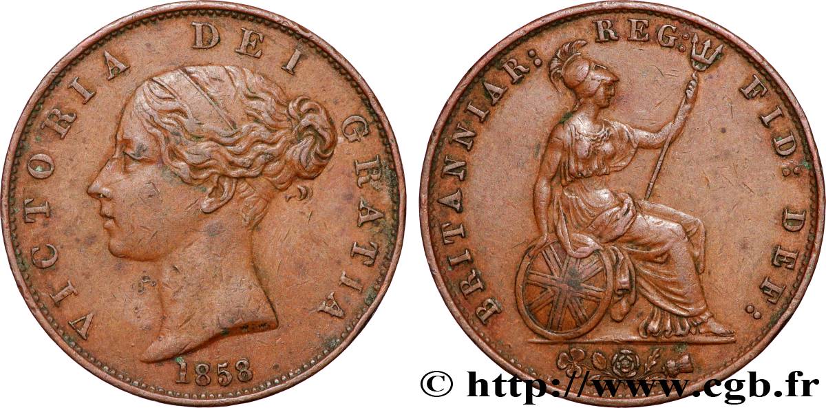 VEREINIGTEN KÖNIGREICH 1/2 Penny Victoria “tête jeune” 1858  fVZ 