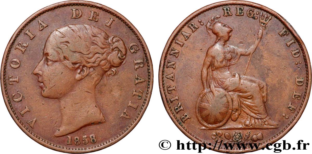ROYAUME-UNI 1/2 Penny Victoria tête jeune 1858  TTB 