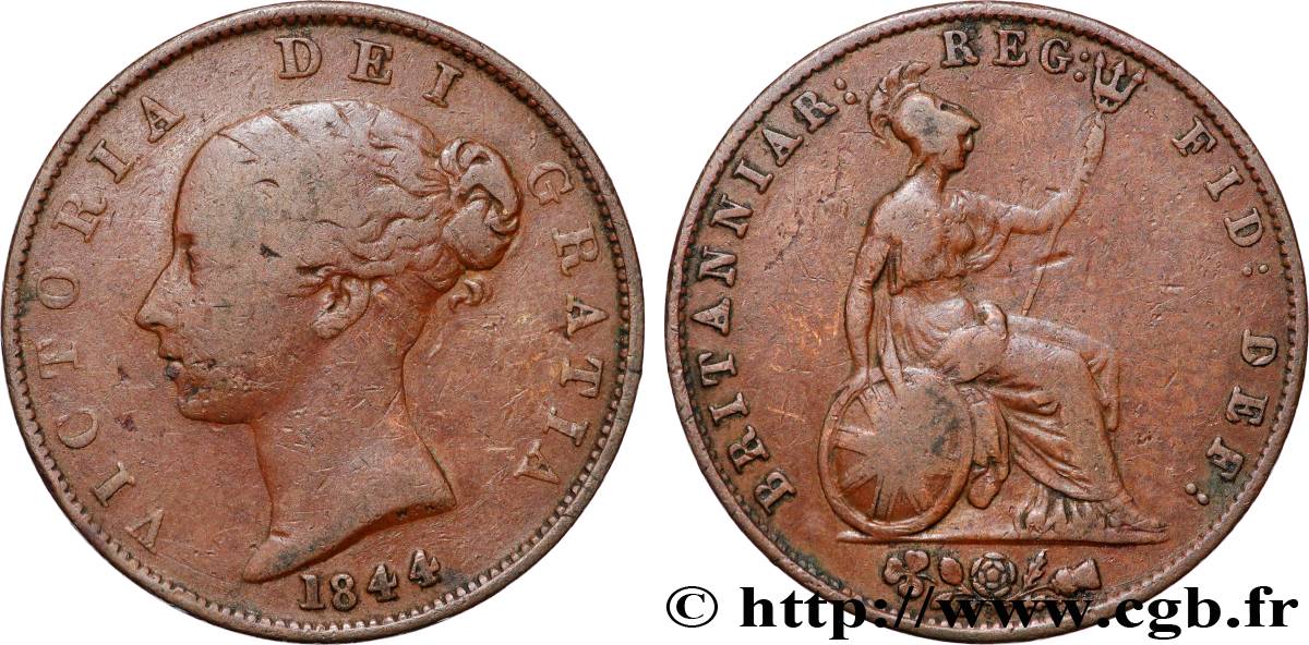 ROYAUME-UNI 1/2 Penny Victoria “tête jeune” 1844  TB/TB+ 