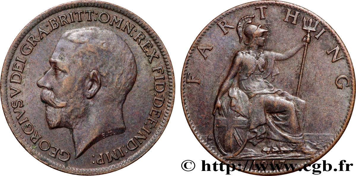 ROYAUME-UNI 1 Farthing Georges V 1917  TTB 
