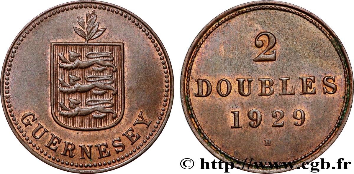 GUERNESEY 2 Doubles armes du baillage de Guernesey 1929 Heaton SUP 
