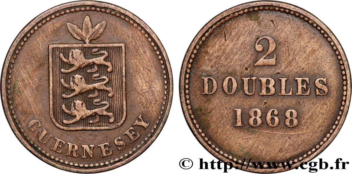 GUERNESEY 2 Doubles armes du bailliage de Guernesey 1868 Londres TTB 