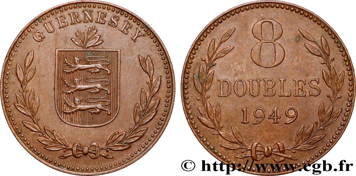 GUERNSEY 8 Doubles armes du baillage de Guernesey 1949 Heaton AU 