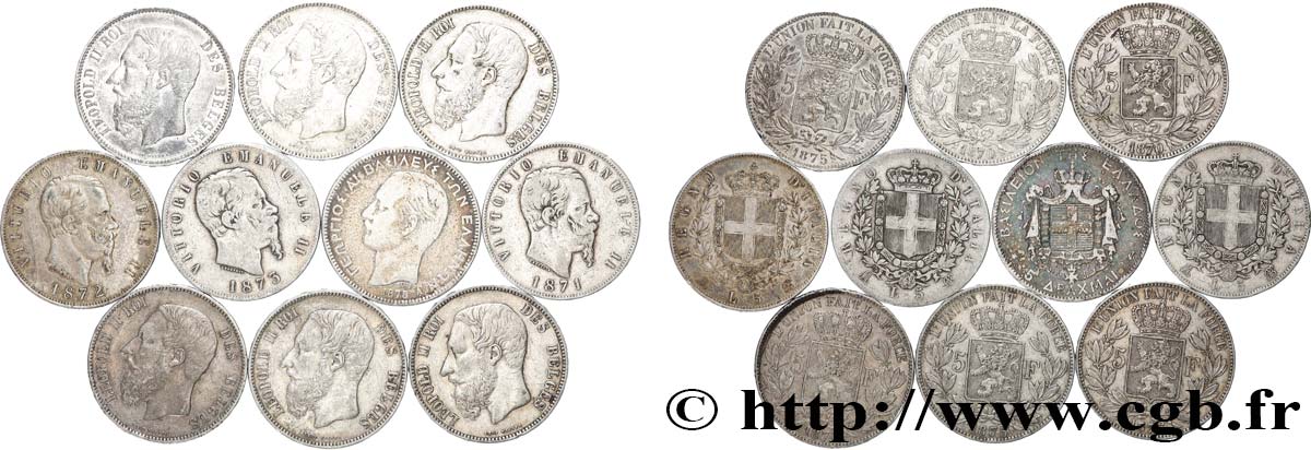 ARGENT D INVESTISSEMENT Lot de 10 écus de 5 Francs Union Latine n.d.  TB 