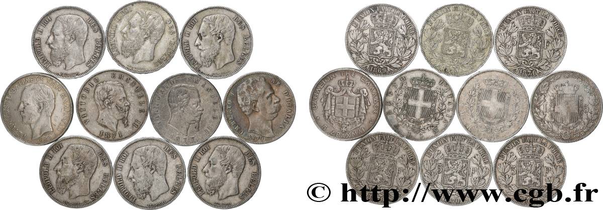 ARGENT D INVESTISSEMENT Lot de 10 écus de 5 Francs Union Latine n.d.  TB 