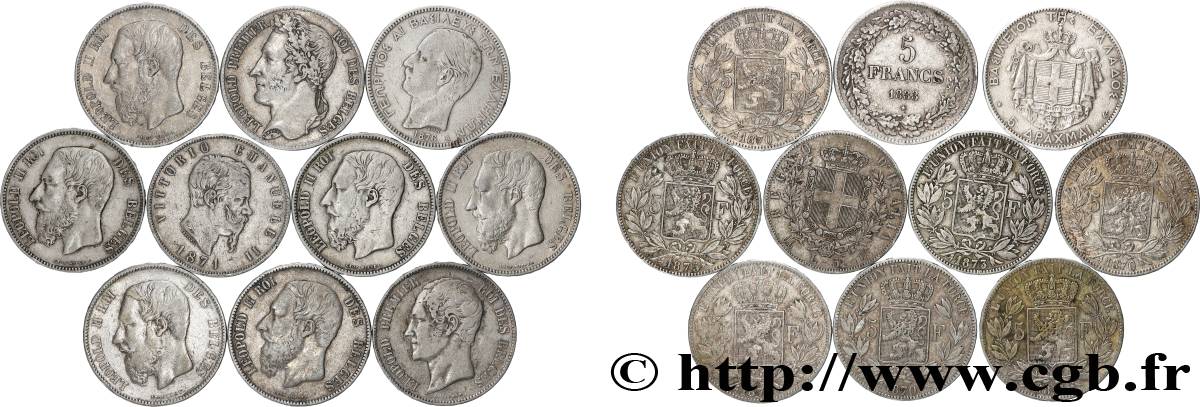ARGENT D INVESTISSEMENT Lot de 10 écus de 5 Francs Union Latine n.d.  TB 
