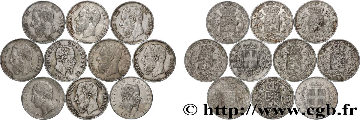 ARGENT D INVESTISSEMENT Lot de 10 écus de 5 Francs Union Latine n.d.  TB 