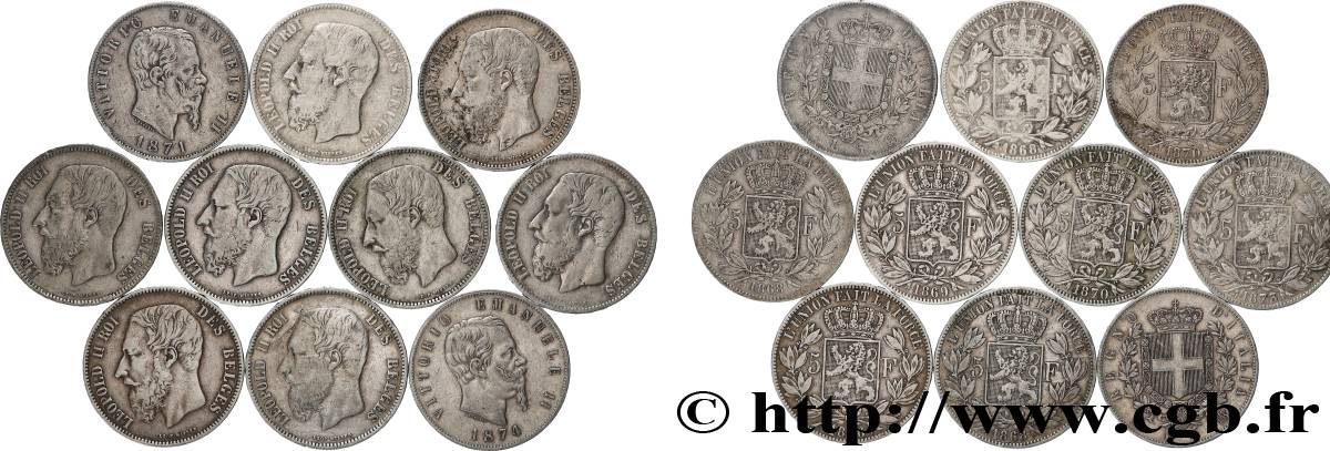 ARGENT D INVESTISSEMENT Lot de 10 écus de 5 Francs Union Latine n.d.  TB 