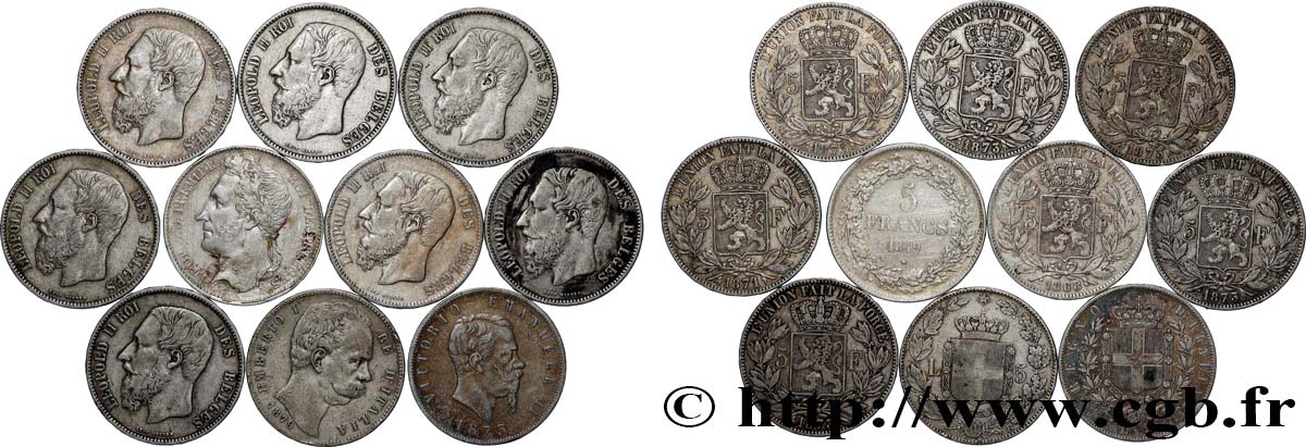 ARGENT D INVESTISSEMENT Lot de 10 écus de 5 Francs Union Latine n.d.  TB 