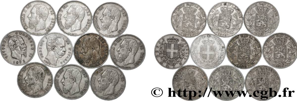 ARGENT D INVESTISSEMENT Lot de 10 écus de 5 Francs Union Latine n.d.  TB 