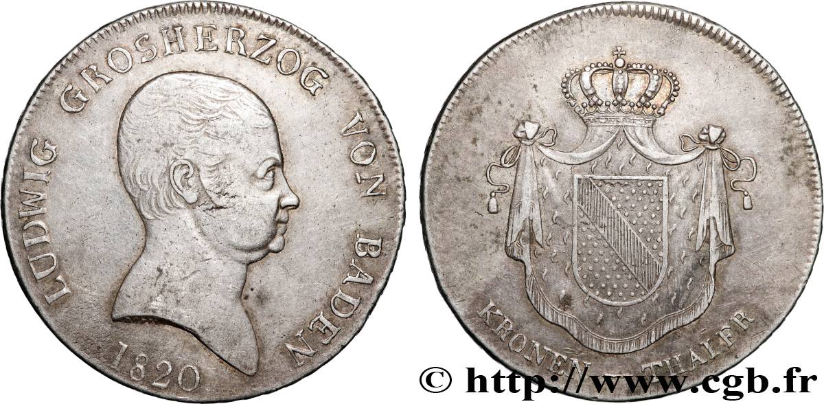 ALEMANIA - GRAN DUCADO DE BADEN - LUIS I 1 Kronenthaler 1820 Mannheim MBC+ 