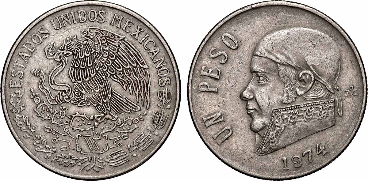 MEXIKO 1 Peso Jose Morelos y Pavon / aigle 1974 Mexico VZ 