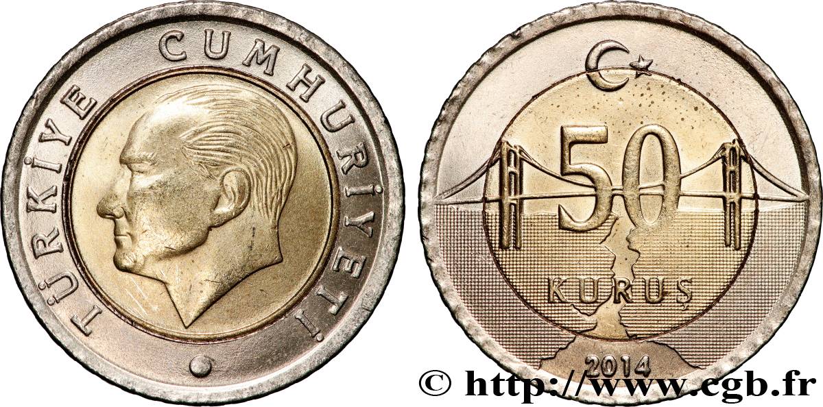 TURCHIA 50 Kurus Kemal Ataturk / pont 2014  MS 
