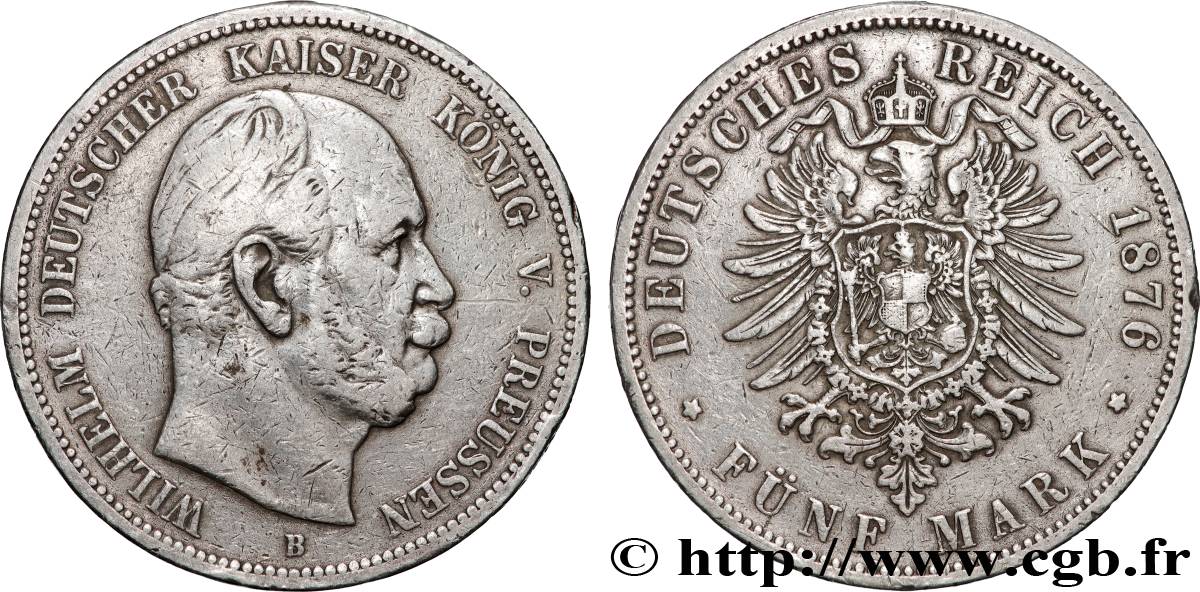 GERMANY - KINGDOM OF PRUSSIA - WILLIAM I 5 Mark  1876 Berlin VF 