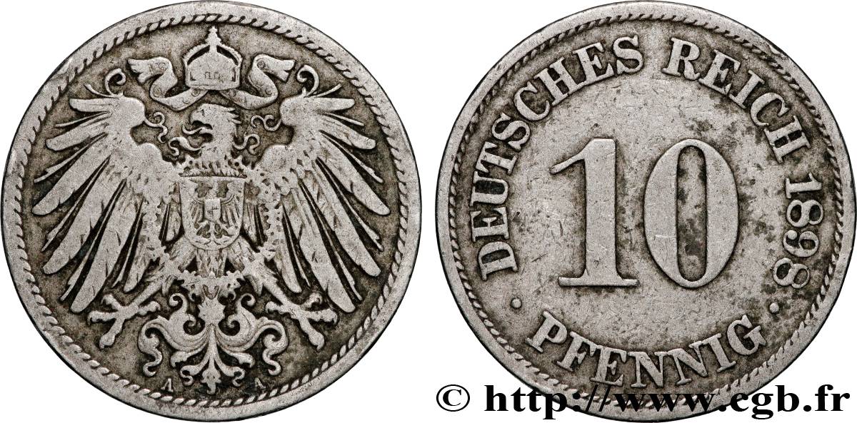 DEUTSCHLAND 10 Pfennig aigle héraldique 1898 Berlin SS 