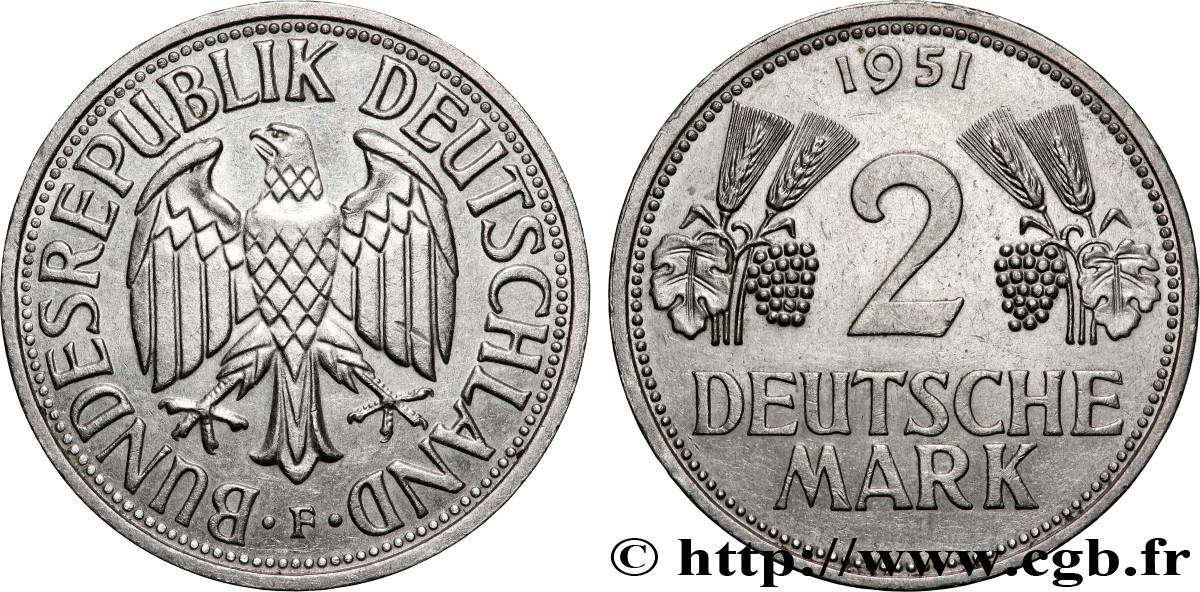 GERMANY 2 Mark aigle 1951 Stuttgart - F AU 
