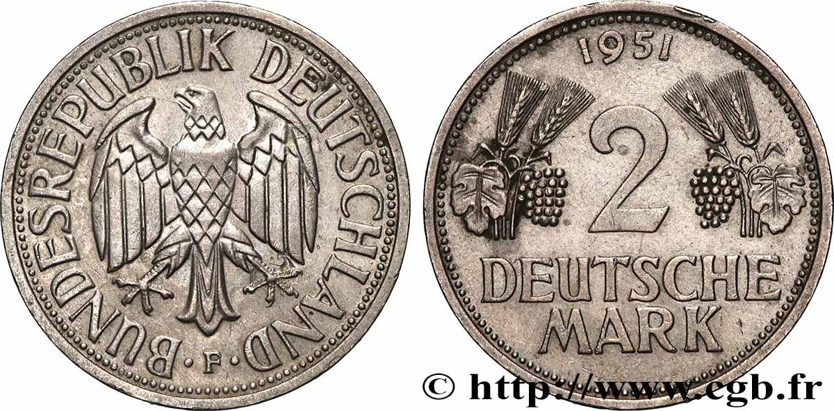ALLEMAGNE 2 Mark aigle 1951 Stuttgart - F SUP 