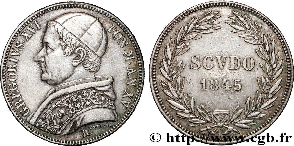 VATICAN ET ÉTATS PONTIFICAUX Scudo Grégoire XVI an XV 1845 Rome TTB 