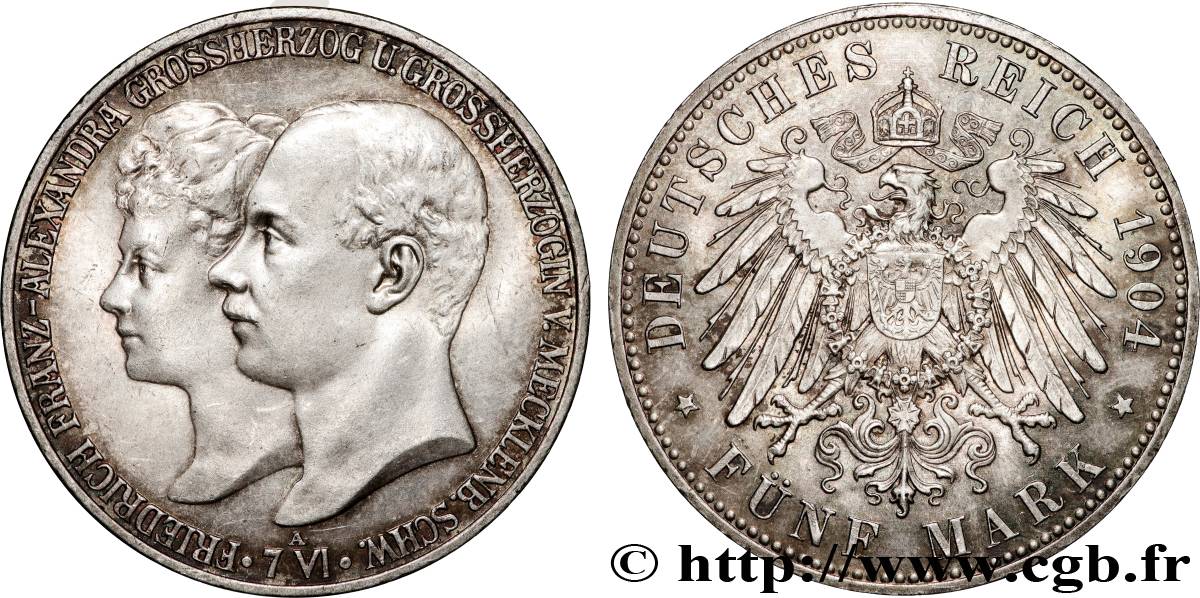 ALLEMAGNE - GRAND DUCHÉ DE MECKLEMBOURG-SCHWERIN - FREDERIC-FRANCOIS IV 5 Mark 1904 Berlin SUP 