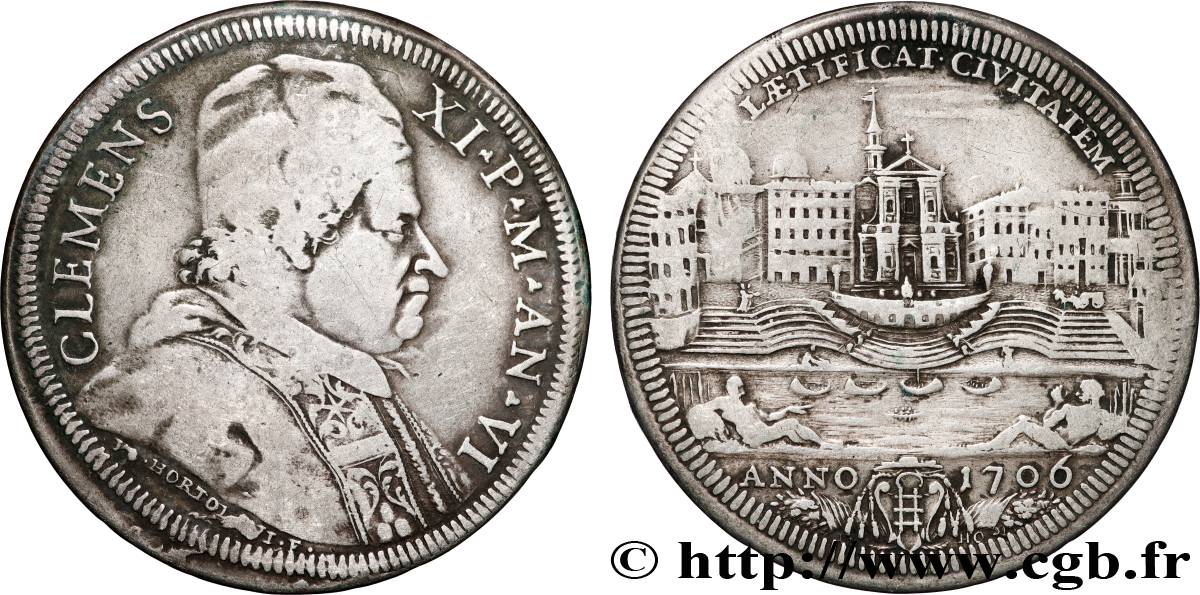 VATICAN ET ÉTATS PONTIFICAUX 1/2 Piastre Clément XI 1706 Rome TB 