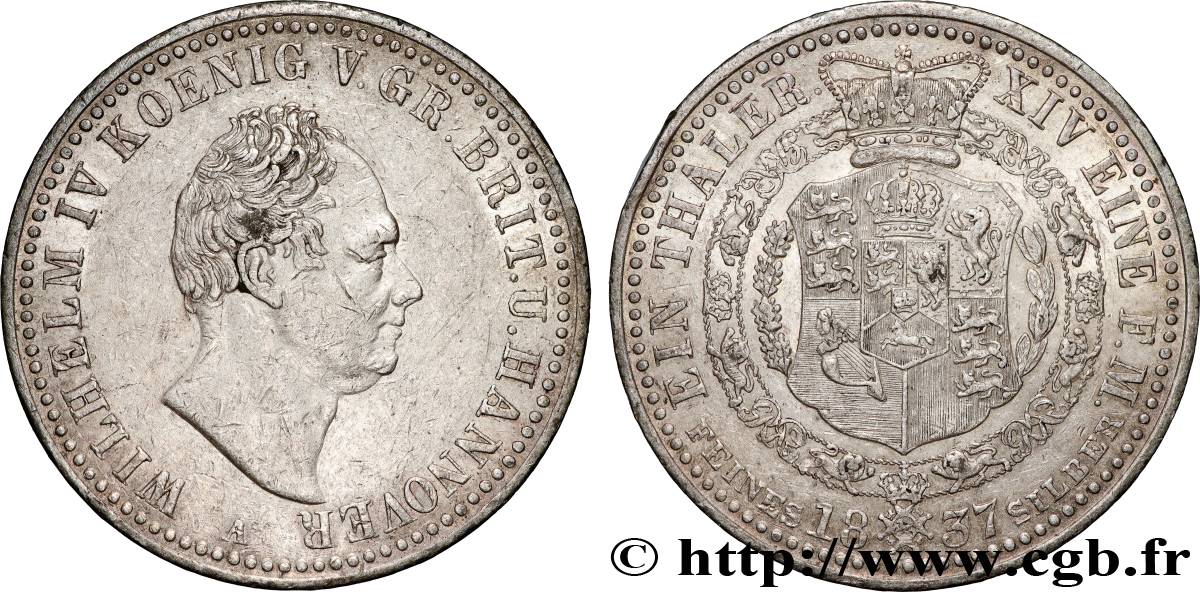 GERMANY - BRUNSWICK CALENBERG HANOVER (DUCHY OF) - WILLIAM IV 1 Thaler 1837 Hanovre XF 