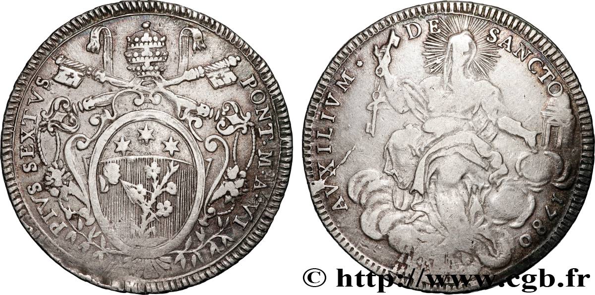 ITALY - PAPAL STATES - PIUS VI (Giovanni Angelo Braschi) Scudo an VI 1780 Rome VF 