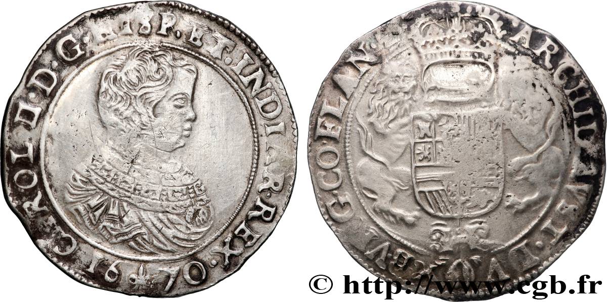 SPANISH NETHERLANDS - COUNTY OF FLANDERS - CHARLES II Ducaton, 1er type 1670 Bruges VF 