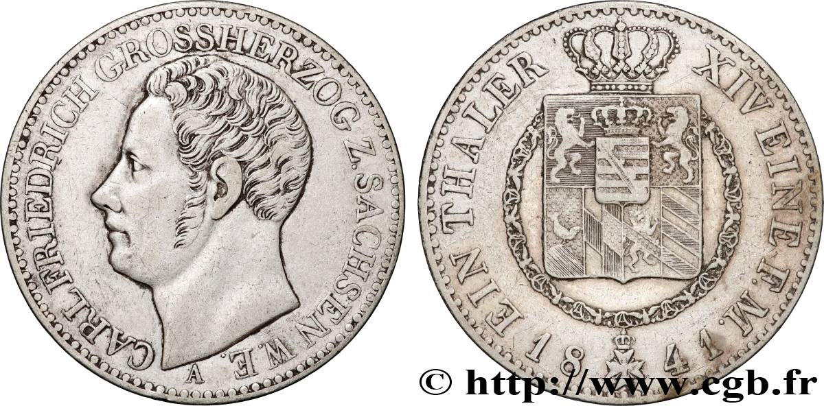 GERMANY - SAXONY-WEIMAR-EISENACH 1 Thaler, Charles-Frédéric 1841  AU 