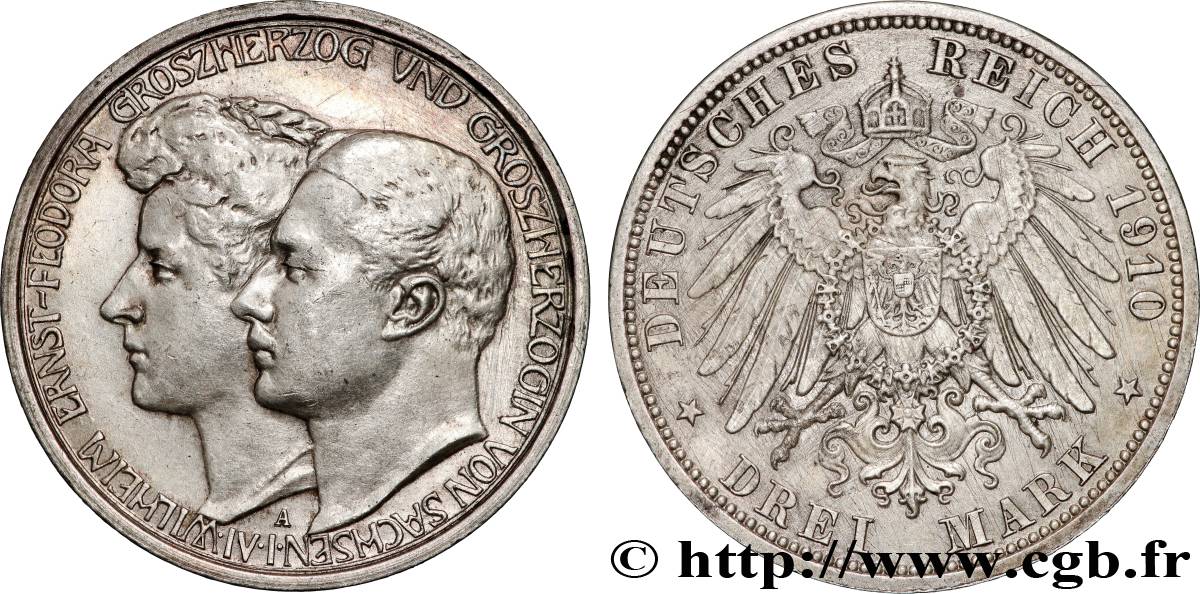 GERMANY - SAXONY-WEIMAR-EISENACH 3 Mark 1910 Berlin AU 