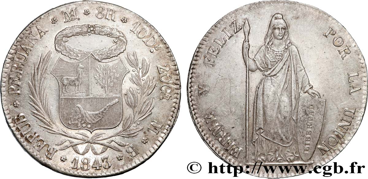 PERU 8 Reales  1843 Lima fVZ 
