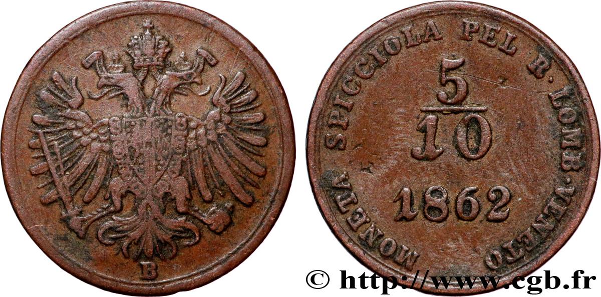 ITALY - LOMBARDY - VENETIA 5/10 Soldo 1862 Kremnitz VF 