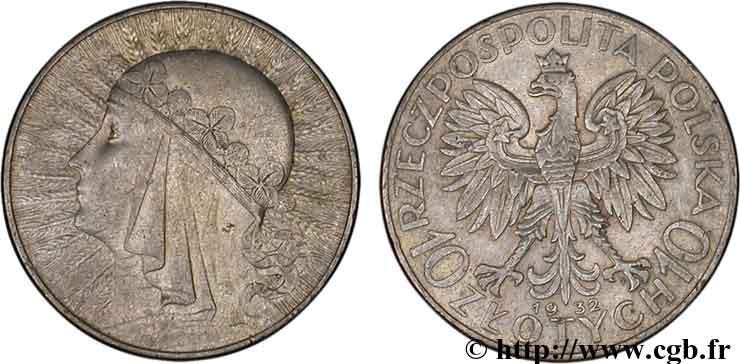 POLAND 10 Zlotych reine Jadwiga 1932  AU 
