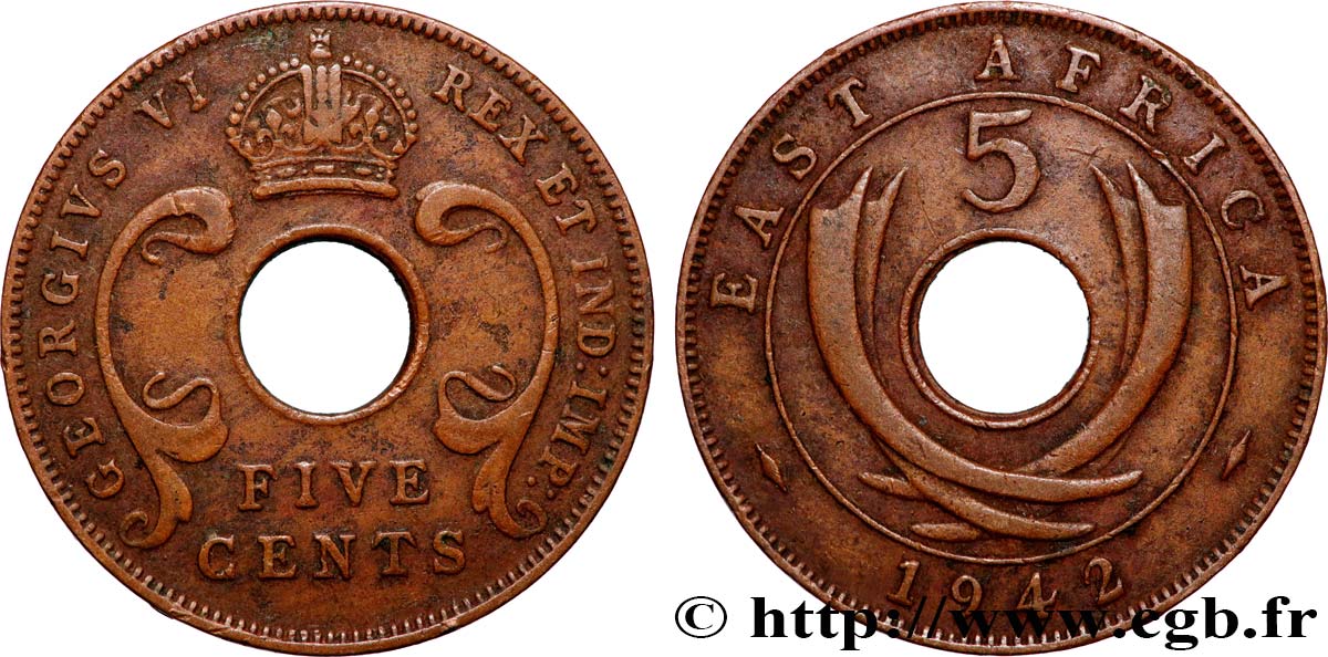 EAST AFRICA 5 Cents Georges VI 1942 Londres XF 