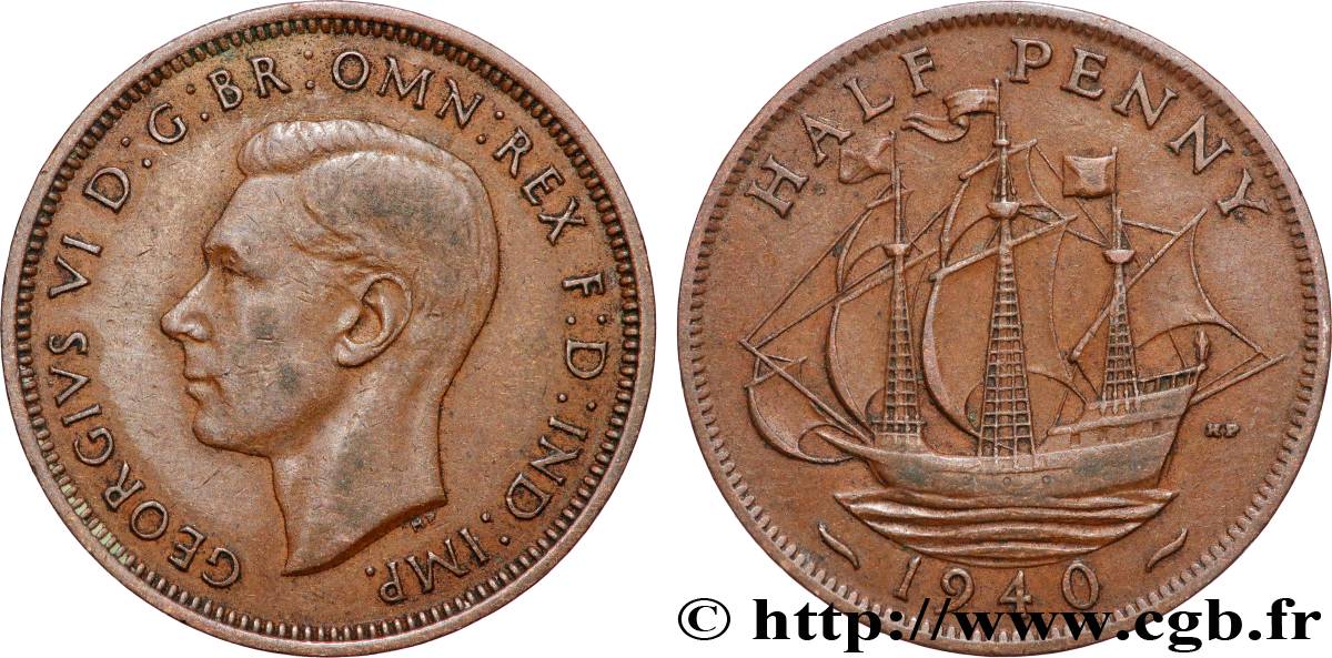 ROYAUME-UNI 1/2 Penny Georges VI 1940 Londres TTB 