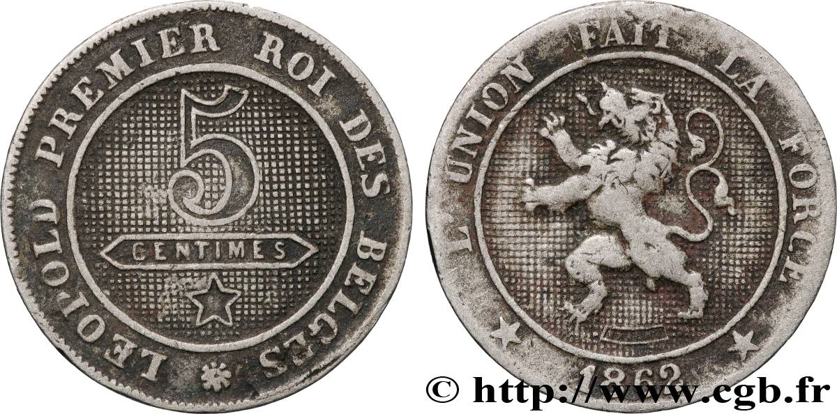 BELGIEN 5 Centimes Léopold Ier 1862 Bruxelles fSS 