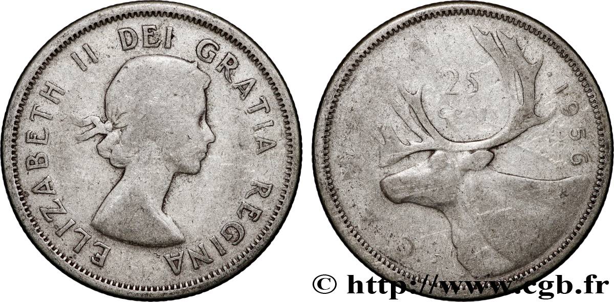 CANADA 25 Cents 1956 Ottawa TB+ 